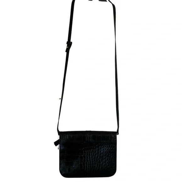 Banana Republic Black Crossbody Leather Croc Embossed Print Front Flap Bag - Picture 7 of 8